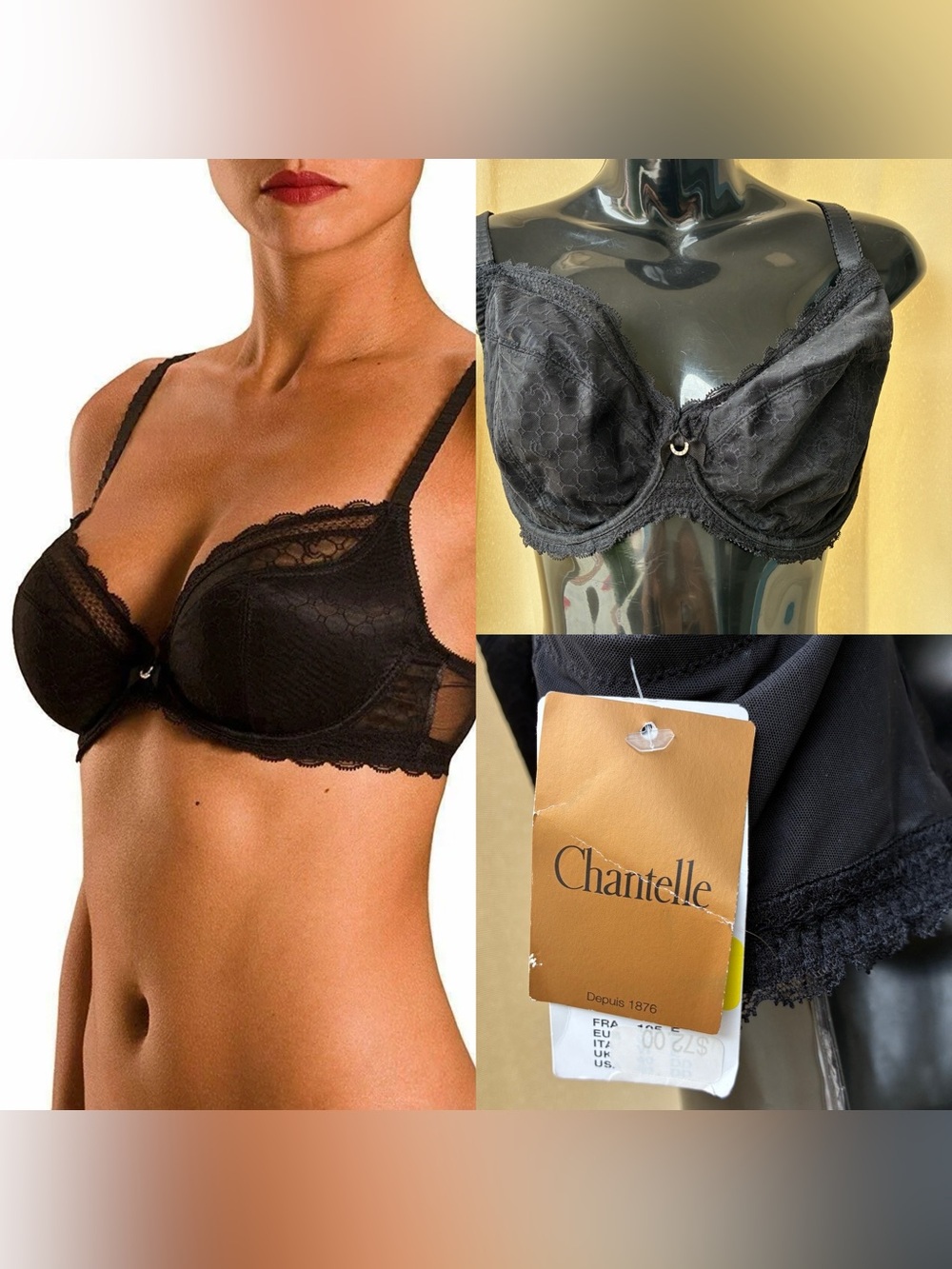 Chantelle Chic Sexy Black Lace Unlined Underwire Bra 40DD 3641 NWT